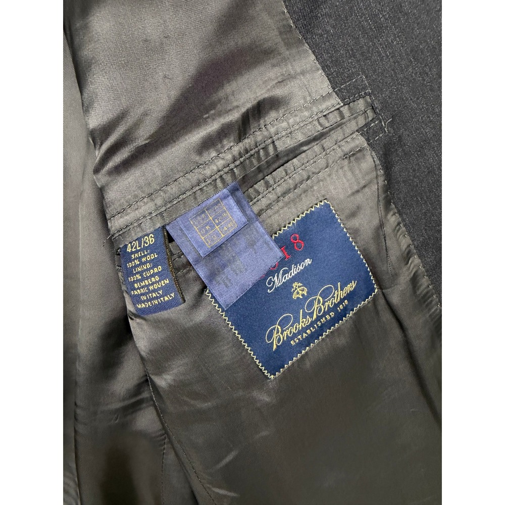 Brooks Brothers 1818 Madison Blazer 42L Mens Charcoal Gray 100% Wool Italy Sport - Picture 4 of 9